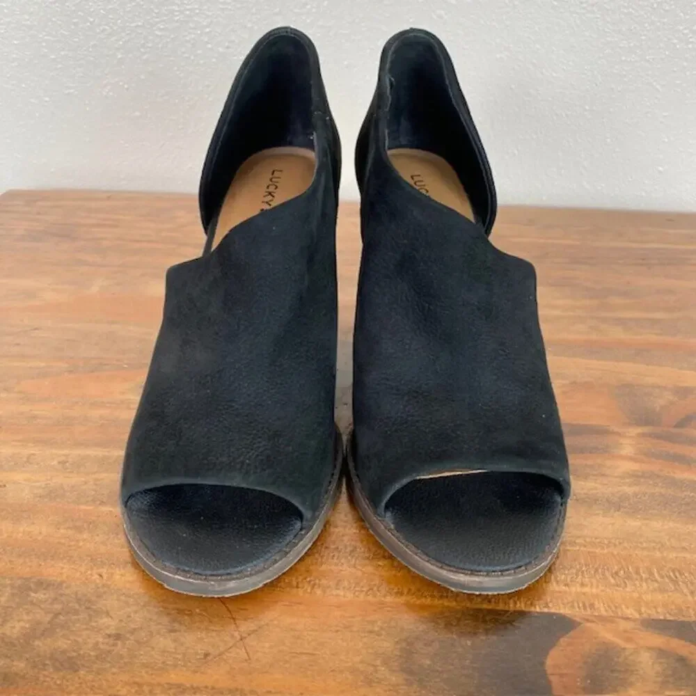 Lucky Brand Black Open Toe Wedge Tylera Booties - SIze 8